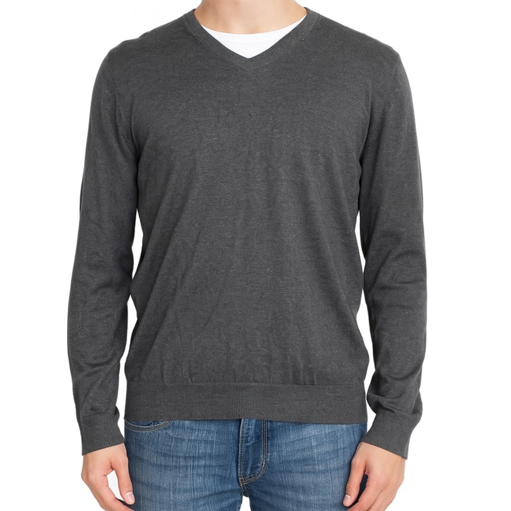 Gap Sweater V-Neck 100%‎ Cotton Long Sleeve Pullover Top Heather Gray Mens XL